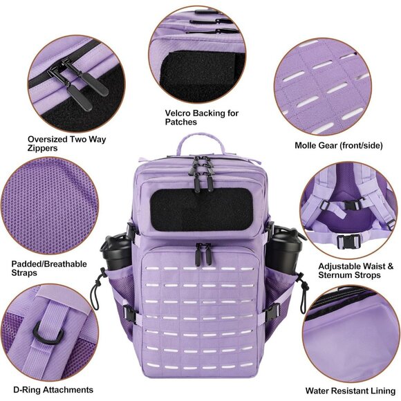 45L Tactical Backpack Molle Bag Lavender Water-Resistant Heavy-Duty Nylon Large - Picture 5 of 6